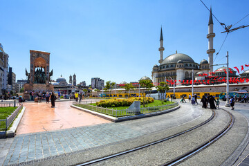 Beautiful view of Taksim Square, with the Ataturk monument, in Istanbul