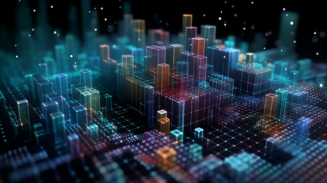 3D scatter plot visualizing clusters in machine learning, Machine learning background, blurred background, with copy space