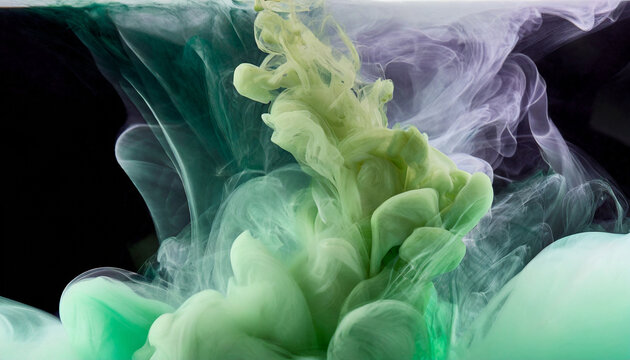flowing liquid sage green smoke drops of pastel paint in water trendy fluid banner modern macro abstract background illustration ink in water effect generative ai