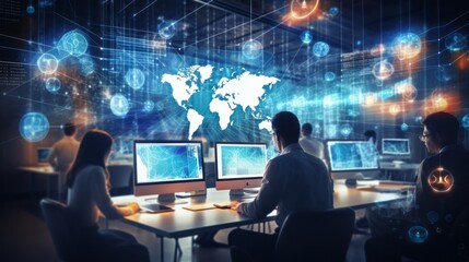 Data exchange, digital technology background, software development, cloud computing. Business Intelligence, global network, Data analysis, techician team computer programming