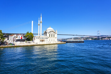 Fototapeta na wymiar The beautiful exterior of the Ortakoy Mosque in Istanbul