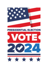 Presidential Election 2024 in United States. Vote day, November 5. US Election. Patriotic american element. Poster, card, banner and background. Vector illustration