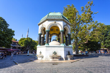 The Kaiser Wilhelm Fountain in the Byzantine Hippodrome of Sultanahmet in Istanbul - obrazy, fototapety, plakaty