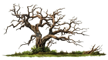 Beautiful dead tree on PNG transparent background for Halloween and horror movie decoration.