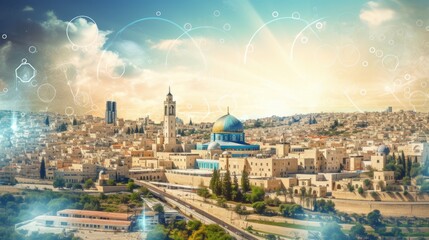 Tech Innovation: A snapshot of a Jerusalem-based tech startup or innovation hub, reflecting the city's embrace of technological advancements. - obrazy, fototapety, plakaty