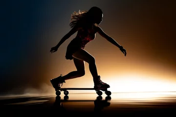 Fotobehang silhouette photo of a girl roller blading  © Pekr