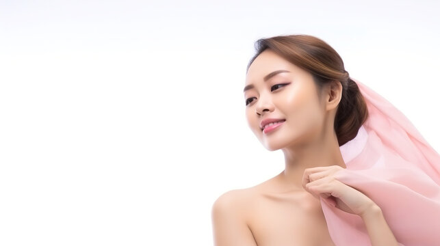 Beauty image of Asian women (skin care, body care, beauty salon, healthy), on isolated background with empty copy space