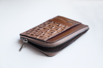 leather purse on a white background