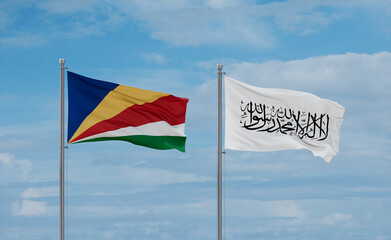 Seychelles and Afghanistan national flags, country relationship concept