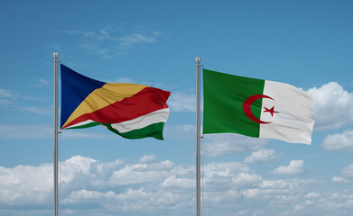 Seychelles and Algeria national flags, country relationship concept