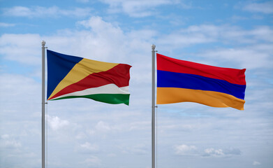 Armenia and Seychelles flags, country relationship concept