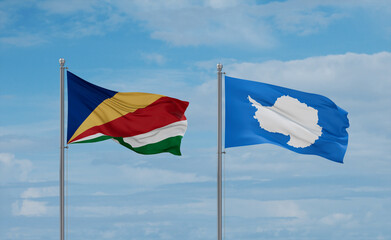 Seychelles and Antarctica flags, country relationship concept