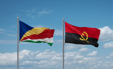 Seychelles and Angola national flags, country relationship concept