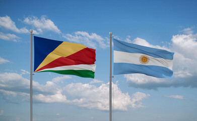 Argentina and Seychelles flags, country relationship concept