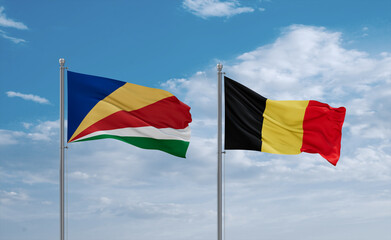 Belgium and Seychelles flags, country relationship concept