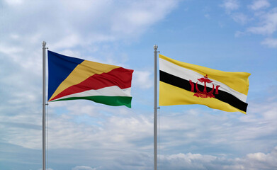 Brunei and Seychelles flags, country relationship concepts