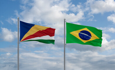 Seychelles and Brazil flags, country relationship concept