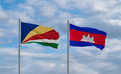 Cambodia and Seychelles flags, country relationship concept