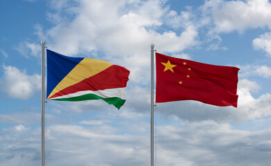 China and Seychelles flags, country relationship concept