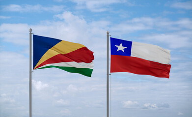 Chile and Seychelles flags, country relationship concept
