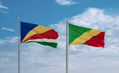 Congo and Seychelles flags, country relationship concept