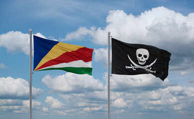 Pirate and Seychelles flags, country relationship concept