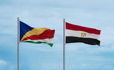 Egypt and Seychelles flags, country relationship concept
