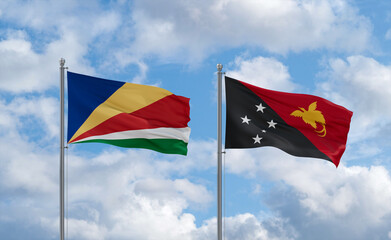 Papua New Guinea and Seychelles flags, country relationship concept