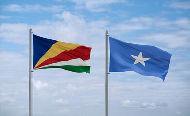 Somalia and Seychelles flags, country relationship concept