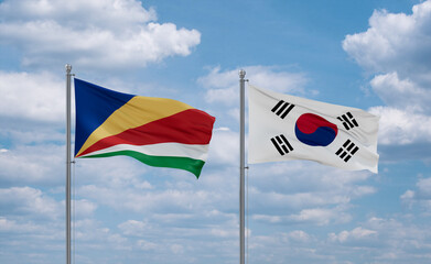 South Korea and Seychelles flags, country relationship concept