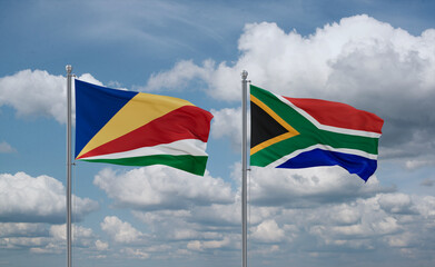 South Africa and Seychelles flags, country relationship concept