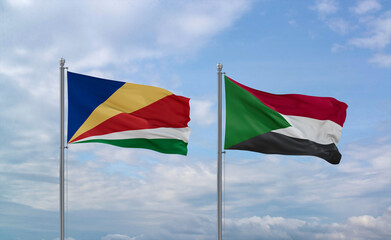 Sudan and Seychelles flags, country relationship concept