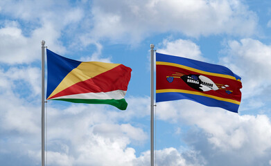 Eswatini and Seychelles flags, country relationship concept