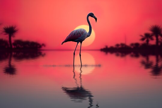 silhouette photo of a graceful flamingo 