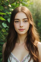 Naklejka premium Beautiful Girl in Magical Spring Garden