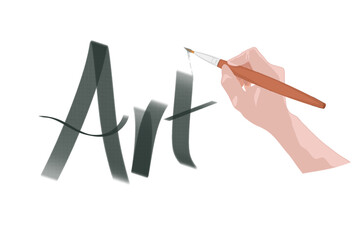 a hand is painting the word art on white paper