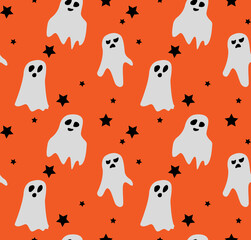 Halloween cute ghosts, black stars pattern