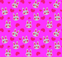 Cute pink bunny hearts design pattern