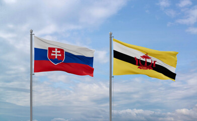 Brunei and Slovakia flags, country relationship concepts