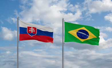 Slovakia and Brazil flags, country relationship concept