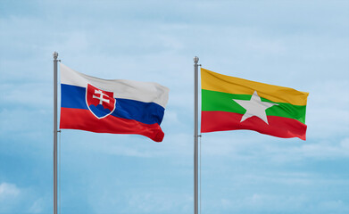 Myanmar and Slovakia flags, country relationship concept