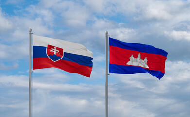 Cambodia and Slovakia flags, country relationship concept