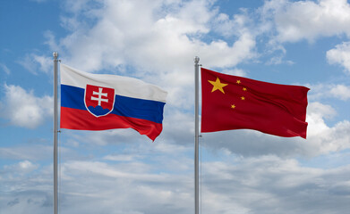 China and Slovakia flags, country relationship concept