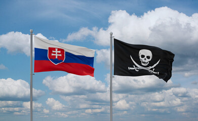 Pirate and Slovakia flags, country relationship concept