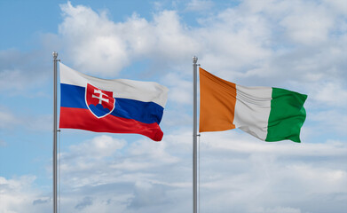 Ivory Coast and Slovakia flags, country relationship concept