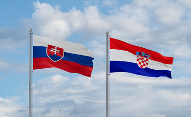 Croatia and Slovakia flags, country relationship concept