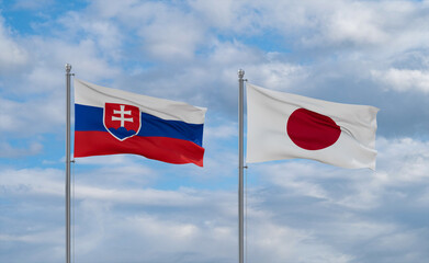 Japan and Slovakia flags, country relationship concept