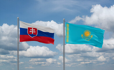 Kazakhstan and Slovakia flags, country relationship concept