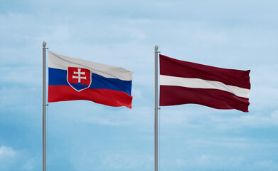 Latvia and Slovakia flags, country relationship concept