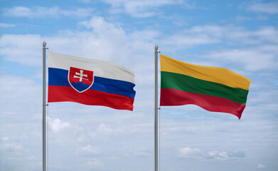 Lithuania and Slovakia flags, country relationship concept